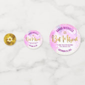 Bat Mitzvah Gold Foil Script, Chic Pink Wasserfarb Konfetti (Vorderseiten)