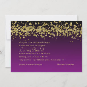 Bat Mitzvah Gold Glitterie Schwarze Grenze Farbe Einladung