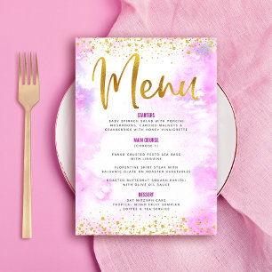 Bat Mitzvah Gold Glitzer Foil Chic Pink Wasserfarb Menükarte