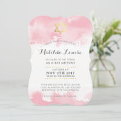 BAT MITZVAH Gold hübsch rosa Aquarell Einladen Einladung (Stehend Vorderseite)