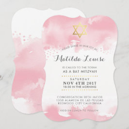 BAT MITZVAH Gold hübsch rosa Aquarell Einladen Einladung