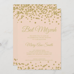Bat Mitzvah Gold Imitate Glitzer Confetti Rosa Einladung