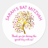 Bat Mitzvah Gold Olivenbaum Rosa Typografie Runder Aufkleber (Vorderseite)