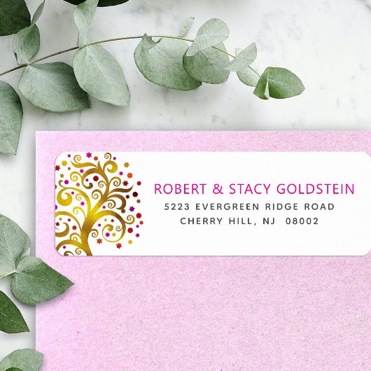 Bat Mitzvah Gold Pink Tree of Life Rücksendeadress