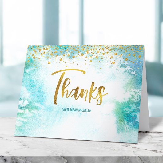 Bat Mitzvah Gold Script auf Türkis Wasserfarbe Dankeskarte