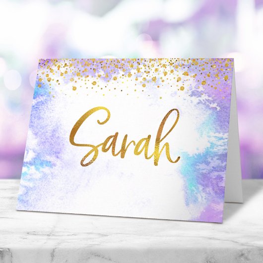 Bat Mitzvah Gold Script Lila Watercolor Sarah Dankeskarte