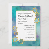 Bat Mitzvah Gold Star Abstract Design Blau Einladung (Vorderseite)