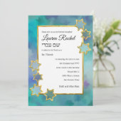 Bat Mitzvah Gold Star Abstract Design Blau Einladung (Stehend Vorderseite)
