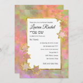 Bat Mitzvah Gold Star Abstrakt Pink Green Orange Einladung (Vorne/Hinten)