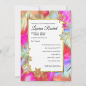 Bat Mitzvah Gold Star Abstrakte Gefärbte Krawatte  Einladung (Vorderseite)