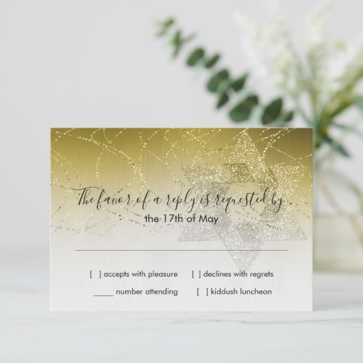 Bat Mitzvah Gold Star Glittery RSVP Card (Stehend Vorderseite)