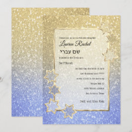 Bat Mitzvah Gold Star Gold Blue Ombre Glitzer Einladung