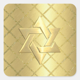 Bat Mitzvah Gold Star von David auf Gold Grid Quadratischer Aufkleber