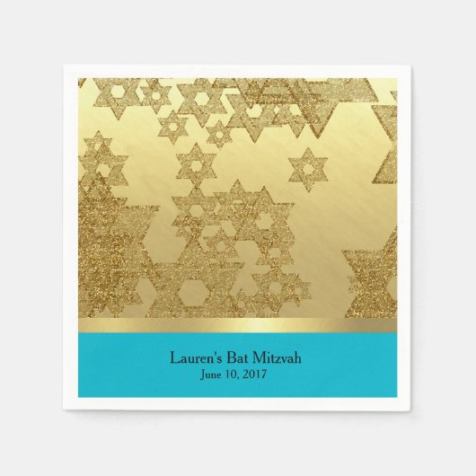 Bat Mitzvah Gold Star von David mit jeder Farbe Serviette (Vorderseite)
