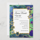 Bat Mitzvah Gold Star Wasserfarbe Abstrakt Einladung (Vorderseite)