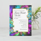 Bat Mitzvah Gold Stars Farbenfrohe Pastelle Zeichn Einladung (Stehend Vorderseite)