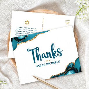 Bat Mitzvah Gold Türkis Achat Schrift Dankeschön Postkarte