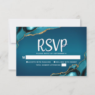 Bat Mitzvah Gold Türkise Ombre Agate Script RSVP Karte