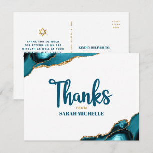 Bat Mitzvah Gold Turquoise Agate Script Vielen Dan Postkarte