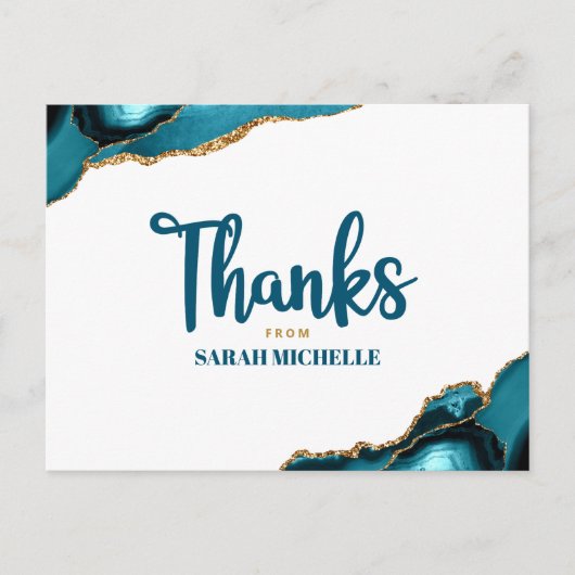 Bat Mitzvah Gold Turquoise Agate Script Vielen Dan Postkarte (Vorderseite)