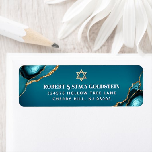 Bat Mitzvah Gold Turquoise Ombre Agate Adresse (Insitu)