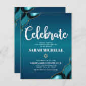 Bat Mitzvah Gold Turquoise Ombre Agate Script Bold Begleitkarte (Vorne/Hinten)
