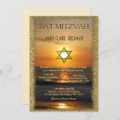 Bat Mitzvah | Goldene Sonne und Sand Einladung (Vorne/Hinten)