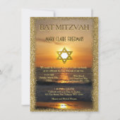 Bat Mitzvah | Goldene Sonne und Sand Einladung (Vorderseite)
