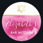 BAT MITZVAH goldener Stern chic pink Aquarell einl Runder Aufkleber<br><div class="desc">von kat massage >>> WWW.SIMPLYSWEETPAPERIE.COM <<<</div>