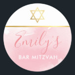 BAT MITZVAH Goldener Stern Chic Rosa Aquarell Runder Aufkleber<br><div class="desc">von kat massage >>> WWW.SIMPLYSWEETPAPERIE.COM <<<</div>