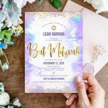 Bat Mitzvah Goldfolie & lila moderne Wasserfarbe