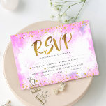 Bat Mitzvah Goldfolie mädchenhaft rosa Wasserfarbe RSVP Karte<br><div class="desc">Seien Sie stolz, freuen Sie sich und präsentieren Sie diesen Meilenstein Ihres Lieblings-Bat Mitzvah! Fügen Sie dieses atemberaubende, moderne, funkelnd Gold Imitate Folie und Glitzer Punkte und Typografie-Skript vor einem weichen rosa Aquarellhintergrund, personalisierte UAWG Insert Karte für Ihre Veranstaltung. Personalisieren Sie den benutzerdefinierten Text mit dem Datum "Antwort nach" und...</div>