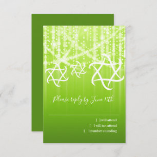 Bat Mitzvah Grass Grün Weiße Funkelnd Leuchten RSVP Karte