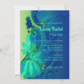 Bat Mitzvah Green Aqua Blue Bohemisch Floral Einladung (Vorderseite)