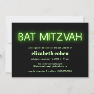 Bat Mitzvah Green Neon Lights Einladung