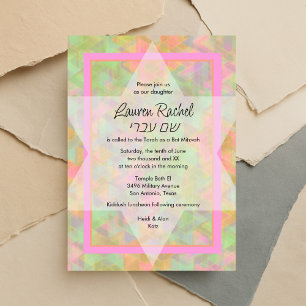 Bat Mitzvah Green und Pink Star von David Pattern Einladung