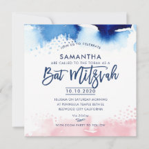 BAT MITZVAH handbuchstabiert blau-rosa Aquarell