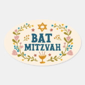BAT MITZVAH Handgezeichnet blumenjüdischer, indivi Ovaler Aufkleber (Vorderseite)
