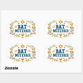 BAT MITZVAH Handgezeichnet blumenjüdischer, indivi Ovaler Aufkleber (Blatt)