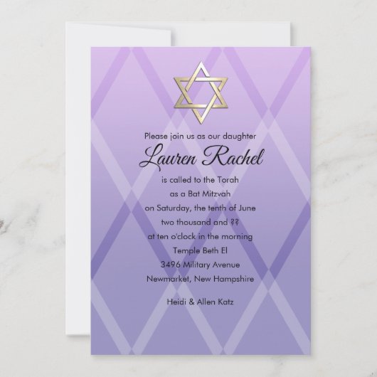 Bat Mitzvah Harlequin Lila Lavender Einladung (Vorderseite)