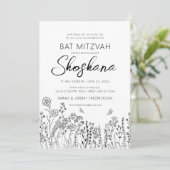 Bat MItzvah HEBREW Handgeschriebenes Skript Floral Einladung (Stehend Vorderseite)