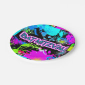 Bat Mitzvah, hell, Imitate Neon Paint Pappteller (Schrägansicht)