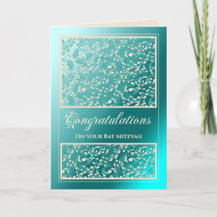 Bat Mitzvah Herzlichen Glückwunsch Damask Aquamari Dankeskarte