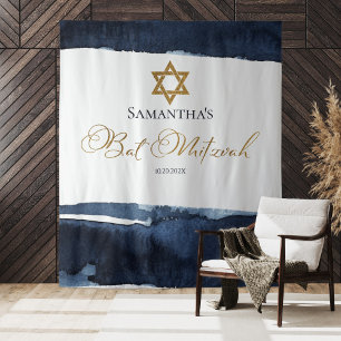 Bat Mitzvah Hintergrund   Blaue Farbe Abstrakt Wandteppich