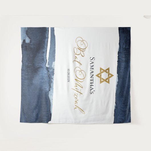 Bat Mitzvah Hintergrund | Blaue Farbe Abstrakt Wandteppich (Vorderseite (Horizontal))