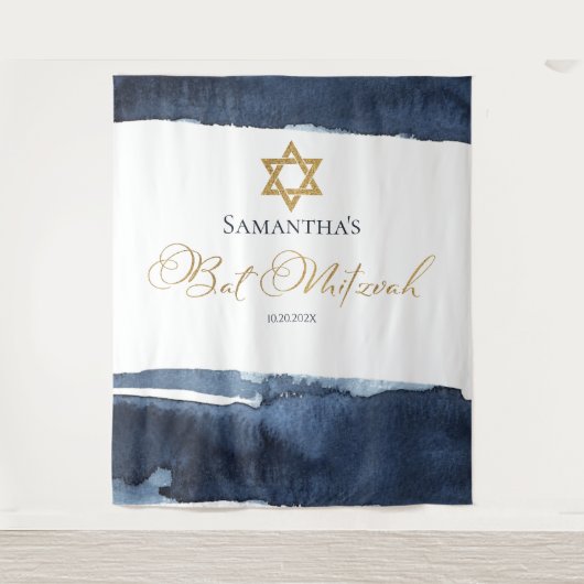 Bat Mitzvah Hintergrund | Blaue Farbe Abstrakt Wandteppich (Vorderseite)