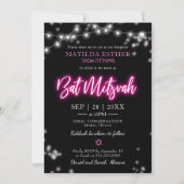 Bat Mitzvah Hot Pink Neon Themed Einladung (Vorderseite)