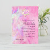 Bat Mitzvah Hot Pink und Lila Gefärbte Krawatte De Einladung (Stehend Vorderseite)