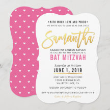 BAT MITZVAH hübsch-rosa Goldskript SAMANTHA