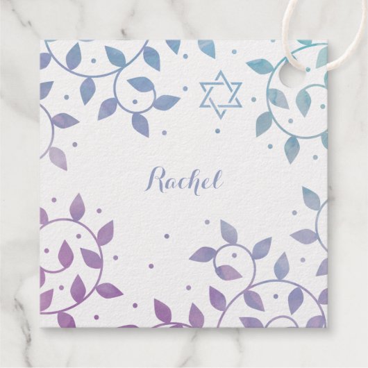 Bat Mitzvah Hübscher Baum des Lebens Silberfolie Geschenkanhänger (Rückseite)